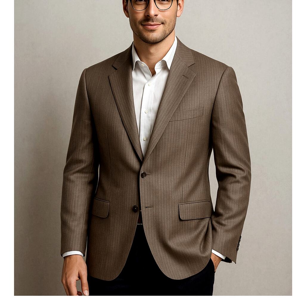 Huckberry Vintage 42R Luxury LANVIN Wool Blazer $450 2 Button Jacket Brown